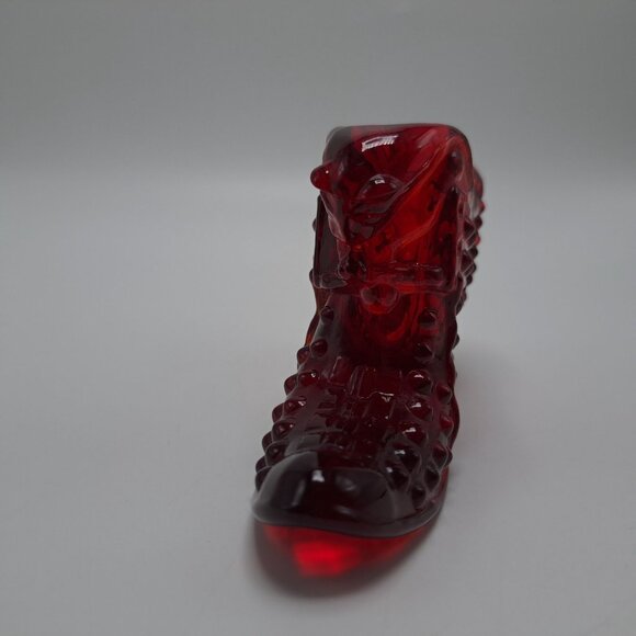 Fenton Ruby Red Hobnail Cat Head Glass Slipper Shoe Vintage Collectible - Picture 7 of 8